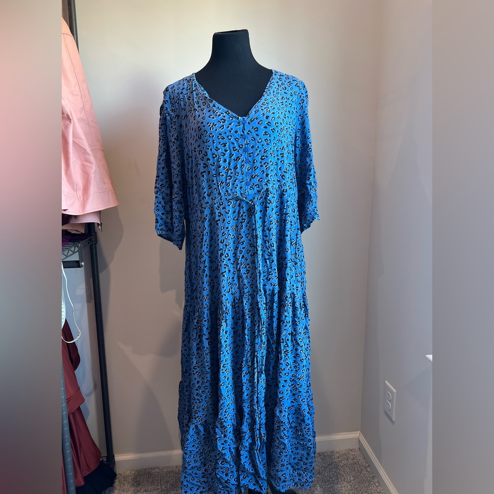Leopard Print Button Front Maxi Dress w/ Front Split | Size 22/24